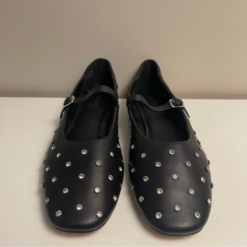 ALDO Marylina Studded Ballet with Buckle in Black‎ Leather - Picture 3 of 8